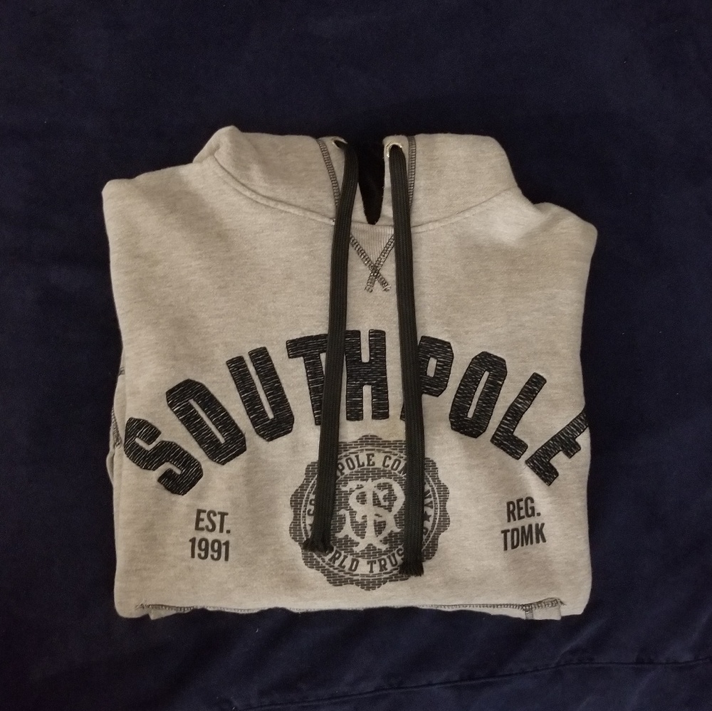 South Pole Men's grey hoodie in a size Small.
